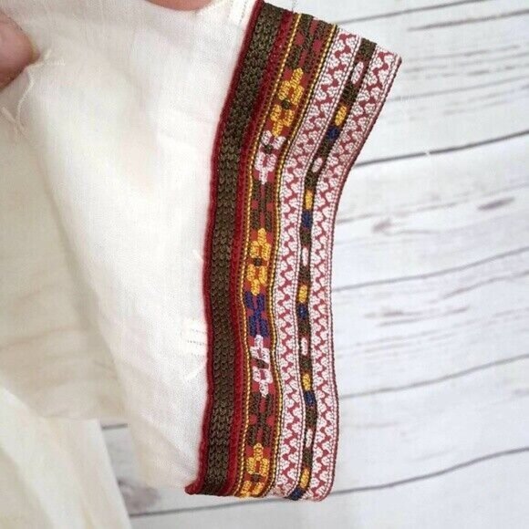 Joie Gustavie Embroidered Top Cream Red Size Small Tassel Lace Hem Pintuck Pleat - Picture 4 of 7